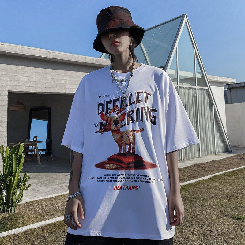 Men's T-shirt Summer Casual Tops Cartoon Printed Short Sleeve T-shirt Men's I round Neck Half Sleeve Trendy Loose