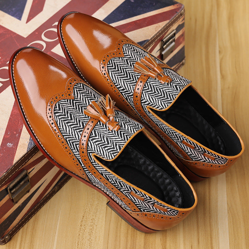 Indo Western Shoes British Style Fashion Men's Shoes Stitching Handmade Carved Breathable Tassel Loafers Leather Shoes