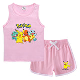 Children Pokemon Pikachu Tshirts & Shorts Casual Sports Vest Sleeveless Undershirt Suit Neutral