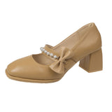 Nude Chunky Heel Pearl Mary Jane Shoes