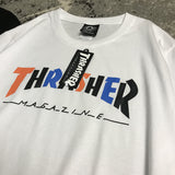 Thrasher T Shirt Summer Fashion Flame Rainbow Letter Print T-shirt Loose Couple
