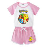 Children Pokemon Pikachu Tshirts & Shorts Leisure Sports Two-Piece Set