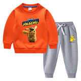Children Pokemon Pikachu Hoodie & Pant Set Fleece Lined Padded Warm Keeping Winter Clothes Sweatershirt Suit