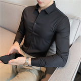 Men's Shirts Fall Stretch Sweater Business Casual Slim-Fitting Long Sleeve Shirt