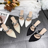 Nude Block Heel Sandals Rhinestone Sandals