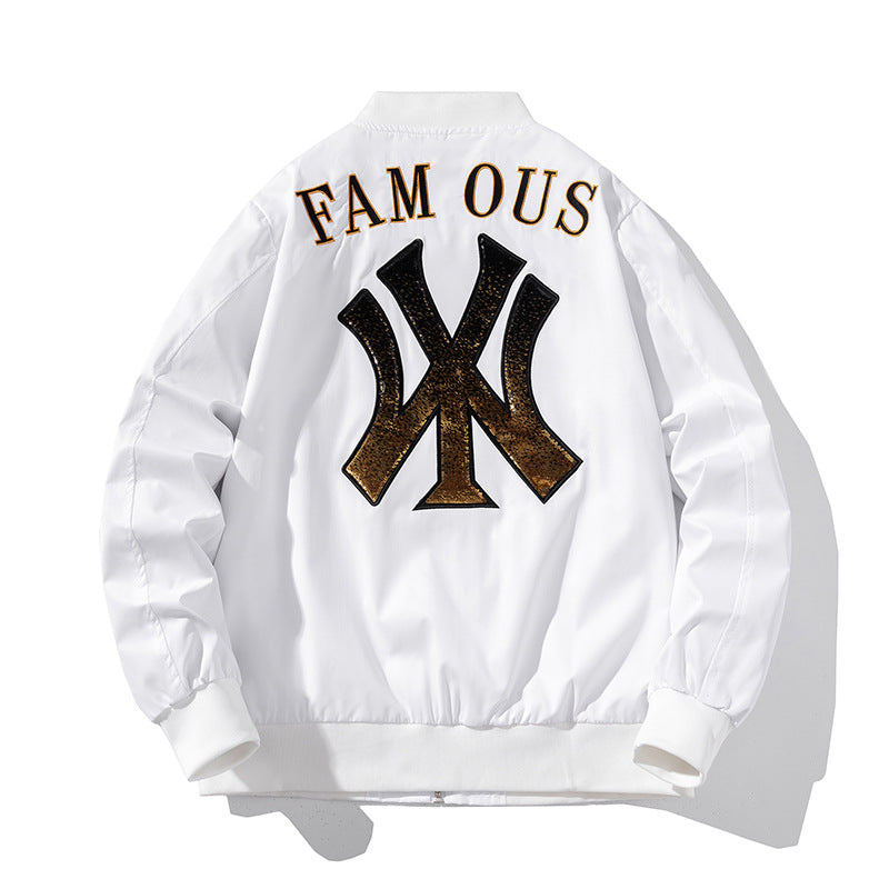 New York NYC Varsity Jacket Stand Collar Jacket Baseball Uniform Sequined Embroidered Jacket