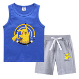 Children Pokemon Pikachu Tshirts & Shorts Vest Middle Pants Sports Casual Thin Two Pieces