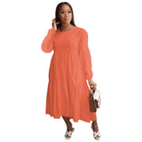 Multi-Color Long Sleeve Crew Neck Casual Dress
