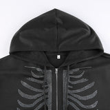 Skeleton Hoodie Sternum Rhinestone Zipper Hooded Loose Sweater
