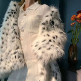 Women Dalmatian Coat Faux Fox Fur Fur Coat Spotted Leopard Print