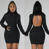 Bella Hadid Dress Backless Sexy Dress Feather Long Sleeve Narrow