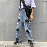 Anime Print Jeans Denim Pants Anime Print Loose Trousers for Men