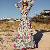 Women Bohemian Dress Summer Women's Clothing Sexy V-neck Long Sleeve