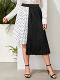 Women Plus Size Midi Dresses Summer Pleated Polka Dot Stitching Chiffon Large Swing Dress