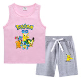 Children Pokemon Pikachu Tshirts & Shorts Vest Middle Pants Sports Casual Thin Two Pieces