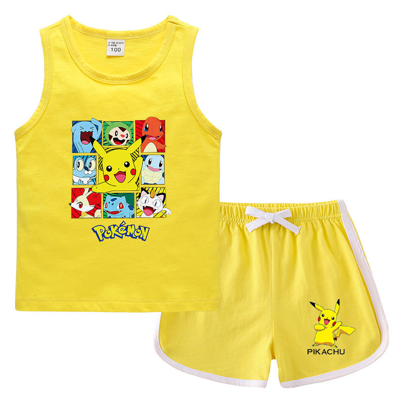 Children Pokemon Pikachu Tshirts & Shorts Casual Sports Sweat-Absorbent Suit Neutral