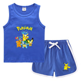 Children Pokemon Pikachu Tshirts & Shorts Casual Sports Sweat-Absorbent Suit Neutral