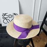 Straw Hat Flat Straw Hat Female Summer Outdoor Bow Sunhat
