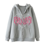 Skeleton Hoodie Winter Fleece Women's Long Sleeve Hoodie Heart-Shaped Clothes Printed Zipper