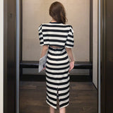 Black and White Dress Striped Dress Casual Overknee Skirt