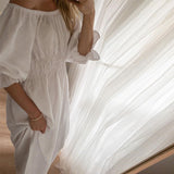 Women Bohemian Dress Women's Summer Loose Bohemian Cotton and Linen Dress