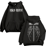 Skeleton Hoodie Vintage Printed Zipper Hooded Sweatshirt Angel Bones Wings Men's and Women's Coats