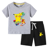 Children Pokemon Pikachu Tshirts & Shorts Short Sleeve Shorts Suit Leisure Sports Neutral