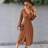 Beth Dutton Outfits Knitted Dress Autumn and Winter Tight Waist Slimming A- line Skirt V-neck Sexy Dress