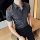 Men Shirts Short Sleeve Striped Shirt
