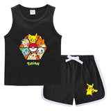 Children Pokemon Pikachu Tshirts & Shorts Vest Casual Sports Sweat-Absorbent Suit