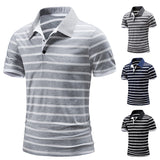 Men's T-Shirt Summer Short Sleeve Striped Color Stitching Turnover Neck Polo Shirt
