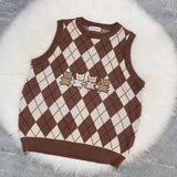 Gothic Lolita Harajuku Style Clothing Four Bear Rhombus Color Matching Sleeveless Sweater Vest