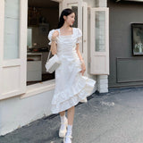 Gothic Lolita Harajuku Style Clothing Drawstring Lace White Mid-Length Dress