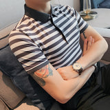 Men Polo Shirts Striped Shirt Slim Fit Lapel T-shirt