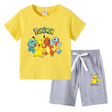 Children Pokemon Pikachu Tshirts & Shorts Cotton Short Sleeve Shorts Two Pieces Neutral