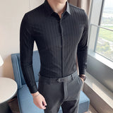 Men Shirts Autumn Striped Long Sleeve Shirt