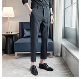 Men Trousers Simple Elastic Waist Business Casual Suit Pants Male