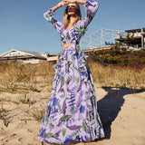 Women Bohemian Dress Summer Women's Clothing Sexy V-neck Long Sleeve