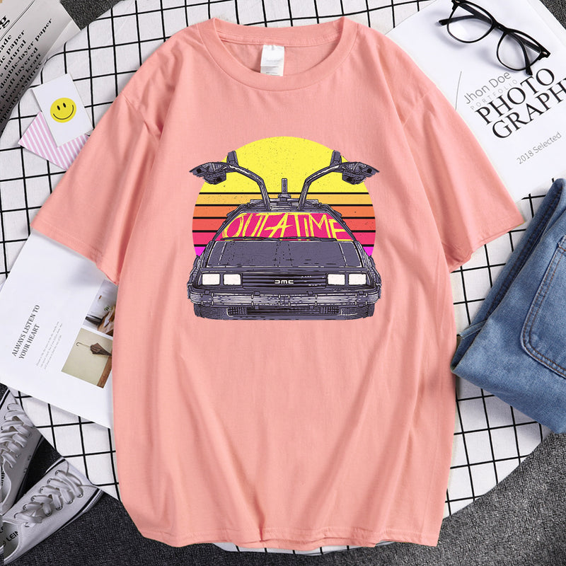 Back to the Future Costume Short Sleeve Letter Crew Neck Men's Printed T-shirt Loose