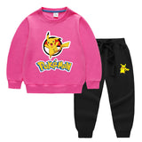 Children Pokemon Pikachu Hoodie & Pant Set Two-Piece Solid Color Baby Cotton Sweater Set