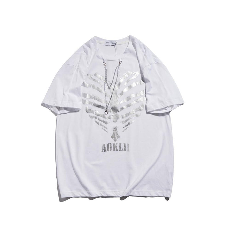 Men's T Shirt Summer Casual Tops Printed Short Sleeve T-shirt Men's Necklace Decorative Half Sleeve High Street Fashionable Half Sleeve