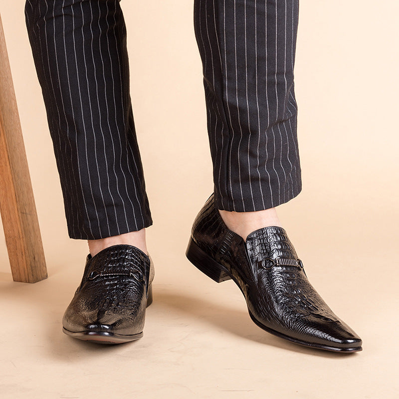 Indo Western Shoes Crocodile Pattern Men Slip on Leather Shoes