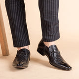 Indo Western Shoes Crocodile Pattern Men Slip on Leather Shoes