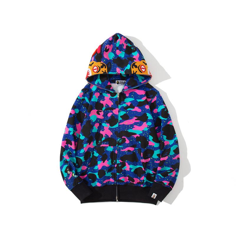 Shark Print Jacket Autumn and Winter Men's and Women's Galaxy Travel Notes Camouflage Tiger Head Embroidered Sweater Baggy Coat
