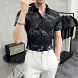 Men's Shirts Men's Printed Shirt Summer Digital Printing Lapel Yarn-Dyed Fabric Slim Fit