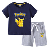 Children Pokemon Pikachu Tshirts & Shorts Cotton Short Sleeve Shorts Two Pieces Neutral
