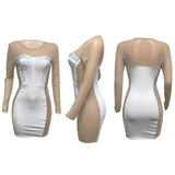 Autumn and Winter Mesh Rhinestone Temperament Midi Dress