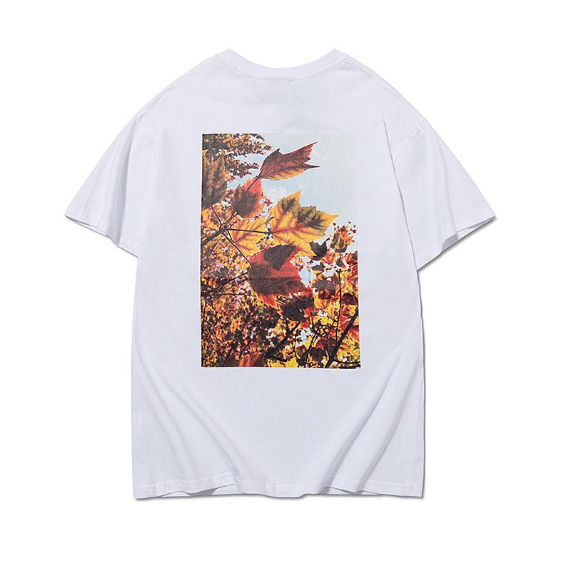 Fog T Shirt Double Line Floral Sunset Maple Leaf Print Loose Men and Women Short Sleeve Fear Of God