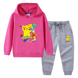 Children Pokemon Pikachu Hoodie & Pant Set Hooded Sweater Trousers Two-Piece Baby Cotton Sweater Set