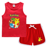 Children Pokemon Pikachu Tshirts & Shorts Vest Middle Pants Casual Sweat Wicking Suit